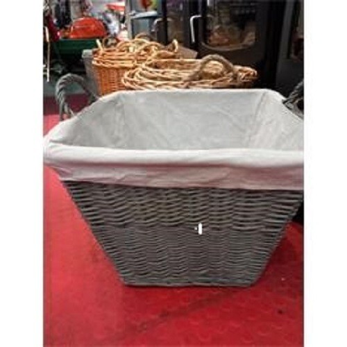 Grey wicker basket with lining - with,