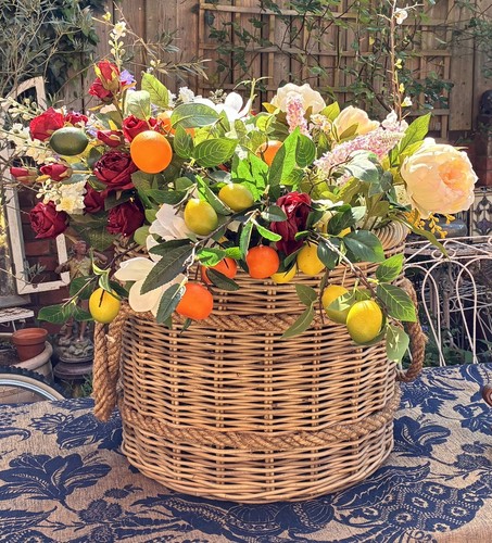 Large wicker basket with - , rope